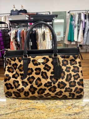 Coach Leopard Print horse hair black leather Tote